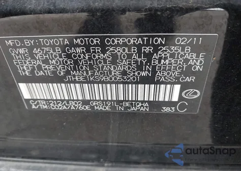 2011 Lexus Gs 350 z USA, uszkodzony, nr VIN JTHBE1KS9B0053201